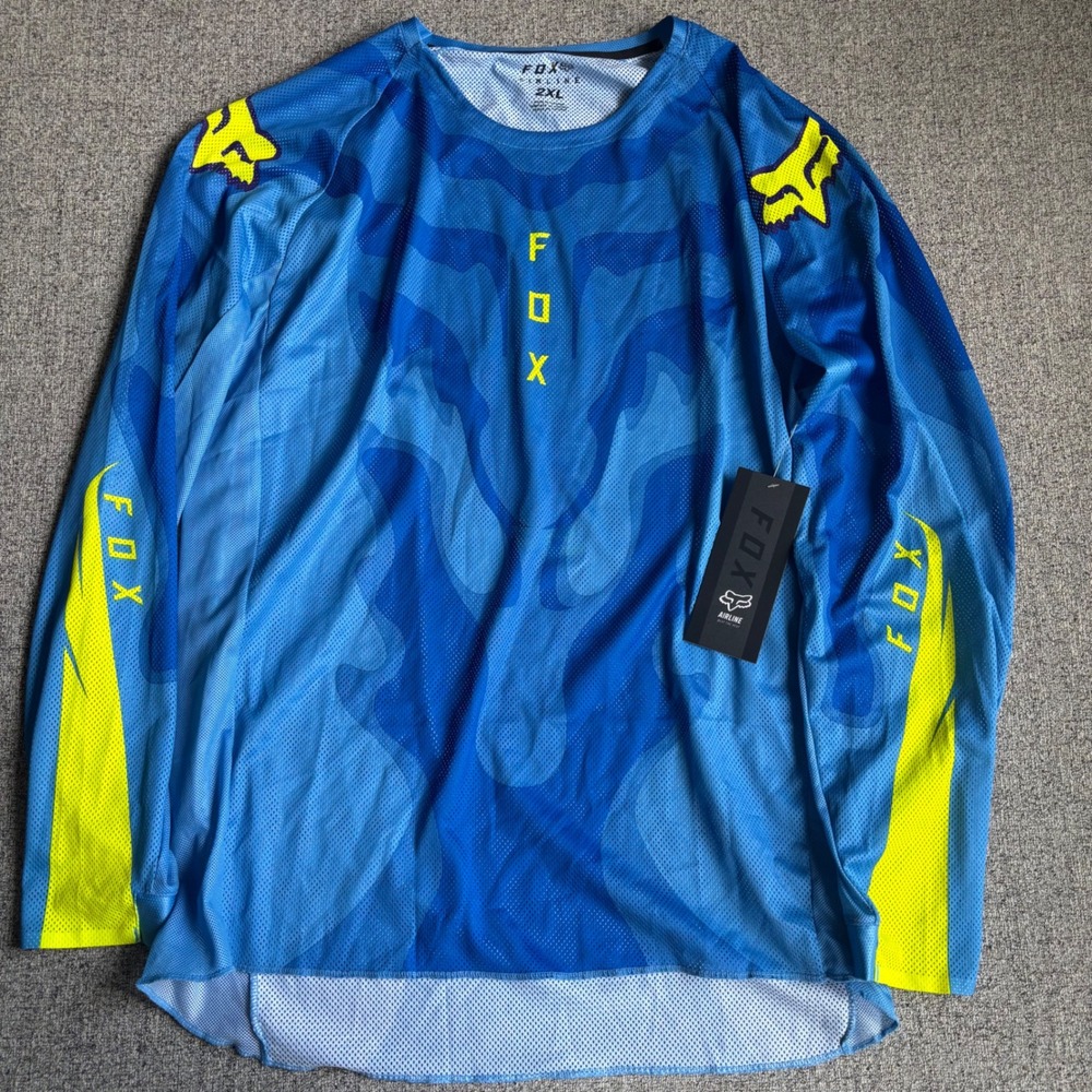 Fox Racing Jersey Mens 2XL Blue Airline Motocross Long Sleeve Mesh MTB Shirt